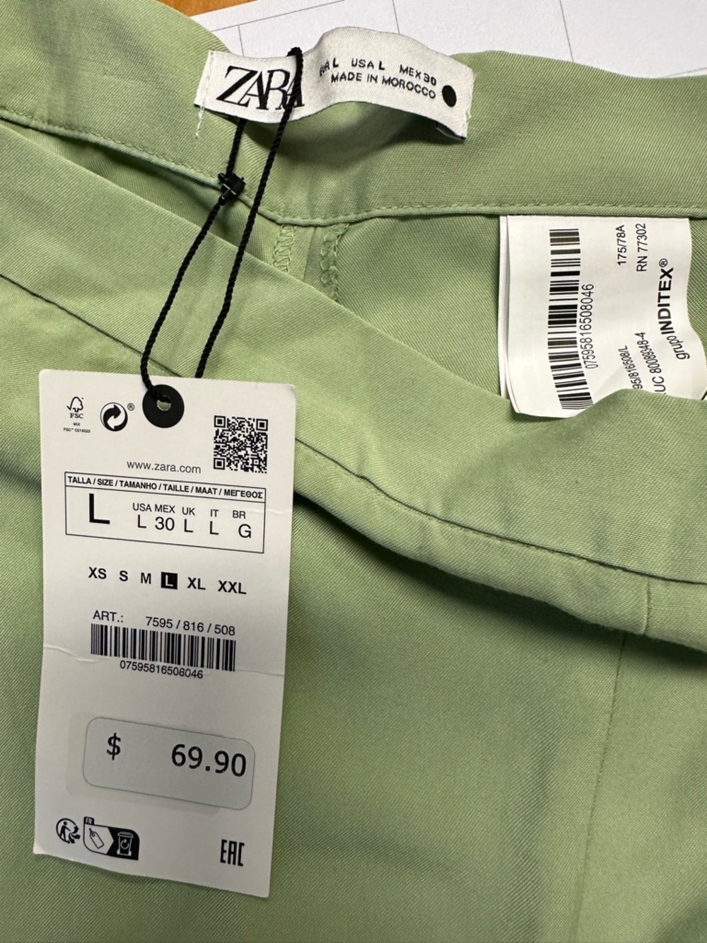 Zara Wide-Leg High-Waist Pants L in Sage Green - Picture 2 of 4